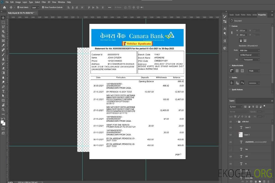 Modèle de relevé bancaire India Canara, format Word et PDF, 5 pages, version 2 template Modèle de relevé bancaire India Canara, format Word et PDF, 5 pages, version 2 template